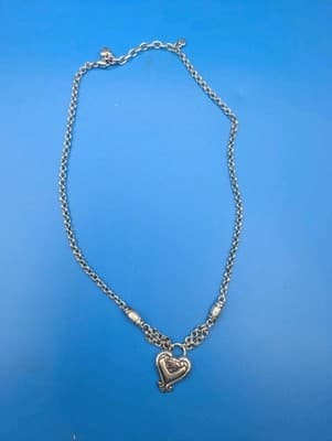 Brighton Silver tone Necklace Hearts And Barrel Beads