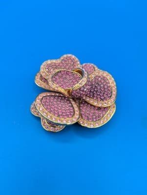 Fabulous Joan Rivers Pink Rose Floral Flower Goldtone Pin Brooch - Thumbnail 4