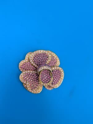 Fabulous Joan Rivers Pink Rose Floral Flower Goldtone Pin Brooch - Thumbnail 3