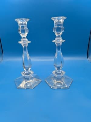 TIFFANY AND CO CRYSTAL 9" CANDLESTICK CANDLE HOLDER PAIR MADE IN GERMANY