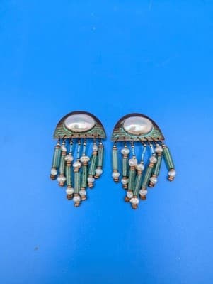 Tabra vintage earrings; turqoise color/copper and pearl