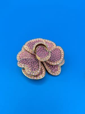 Fabulous Joan Rivers Pink Rose Floral Flower Goldtone Pin Brooch - Thumbnail 2