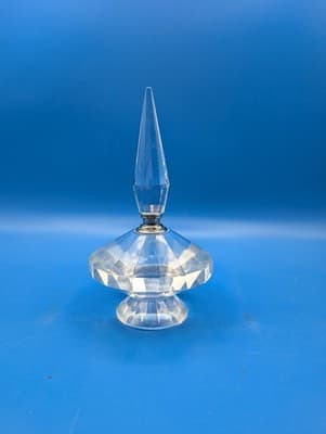 Elegant Faceted Crystal Diamond Cut Perfume Bottle w/Wand Dauber Beautiful Heavy - Thumbnail 2