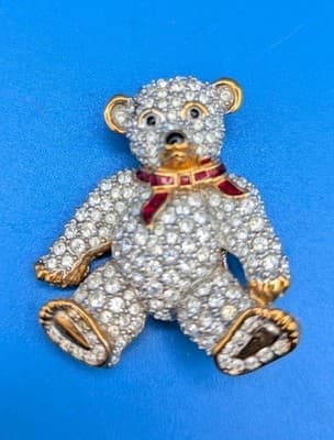 Swarovski Teddy Bear Enamel Brooch with 22K Gold Plating