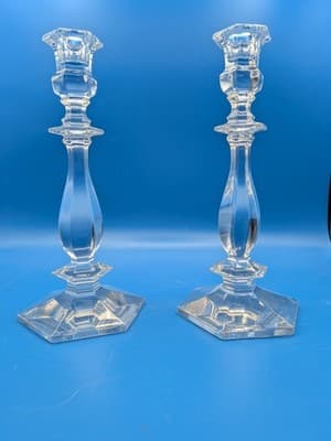 TIFFANY AND CO CRYSTAL 9" CANDLESTICK CANDLE HOLDER PAIR MADE IN GERMANY - Thumbnail 2