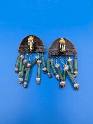 Tabra vintage earrings; turqoise color/copper and pearl - Thumbnail 3
