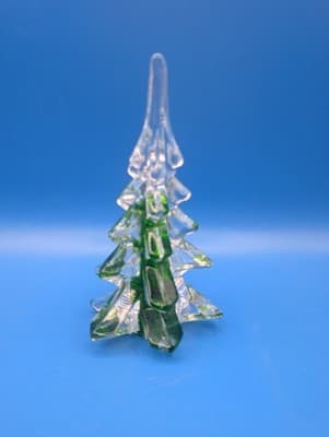 Vintage Art Glass Clear and Green Christmas Tree Figurine/Paper weight - Thumbnail 3