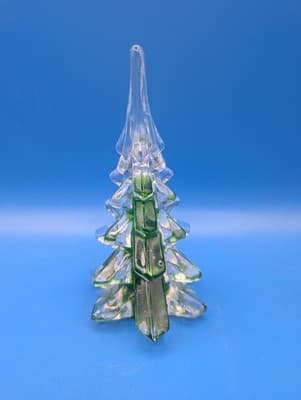 Vintage Art Glass Clear and Green Christmas Tree Figurine/Paper weight