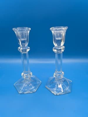 Candlestick Holders Lead Crystal Handblown 8.25" Tall Hexagon Base Set of 2 - Thumbnail 3