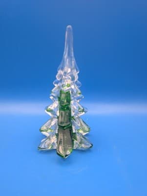Vintage Art Glass Clear and Green Christmas Tree Figurine/Paper weight - Thumbnail 4