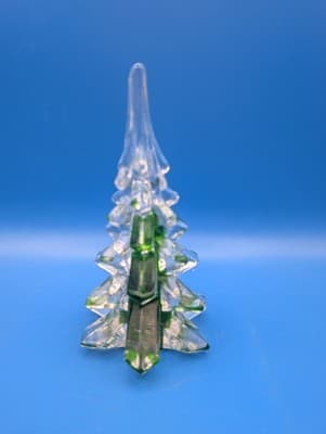 Vintage Art Glass Clear and Green Christmas Tree Figurine/Paper weight - Thumbnail 7