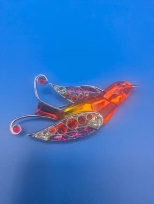 DANIEL SWAROVSKI Topaz Crystal Sterling Silver SWALLOW BANU BIRD Pin Brooch Rare - Thumbnail 2