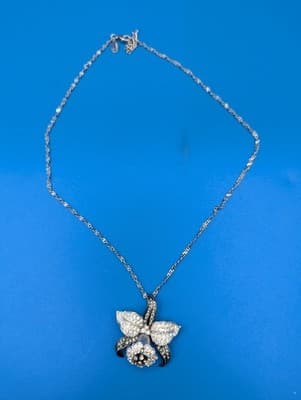 Nolan Miller Necklace Pave Orchid Pendant Vintage - Thumbnail 2