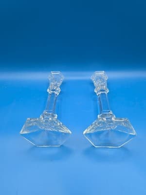 Candlestick Holders Lead Crystal Handblown 8.25" Tall Hexagon Base Set of 2 - Thumbnail 4