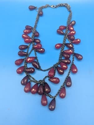 Vintage hard To Find, Joan Rivers, 3 Strand Statement Necklace. Teardrop Red - Thumbnail 2