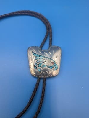 Vintage Bolo Tie (Turquoise and Silver) - Eagle Design - Thumbnail 3