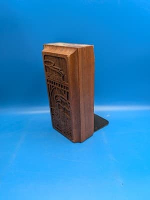 VTG LASER CUT 1970'S TRAIN ENGINE BOOKEND AMERICAN WALNUT WOOD Laser Craft - Thumbnail 2