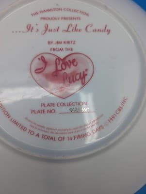 Vintage 1989 I Love Lucy Limited Hamilton It's Just Like Candy Jim Kritz Plate - Thumbnail 7