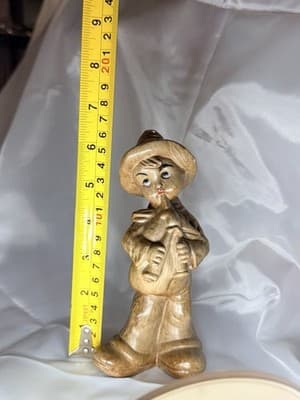 MCM Figural Vintage Boy Pipes Like Wood Figurine Ceramic Hong Kong Musician Folk - Thumbnail 9