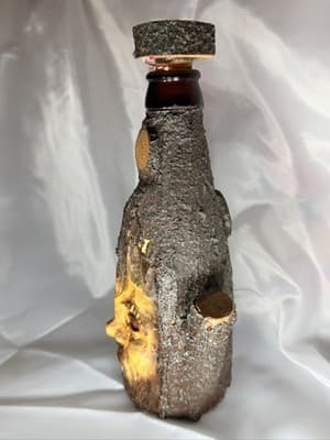 Wood Tree Bark Liquor Decanter Bottle Cork Stopper Man Face Vintage Folk Art - Thumbnail 2