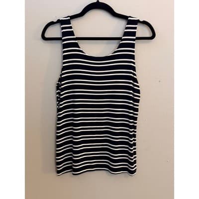 Black White Striped Silky Tank Top Sleeveless Flowy Women’s Size M - Thumbnail 7