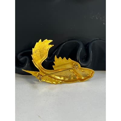 Vintage Koi FIsh Brooch Gold Tone Carp Ornate Toledo Damascene Style 2" Pin - Thumbnail 3