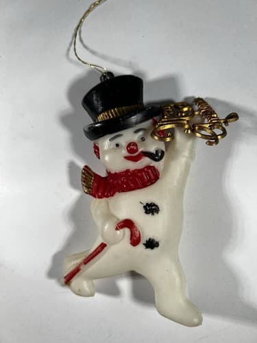 Vintage Blow Mold Merry Christmas Ornament Snowman Pipe Cane Hat VTG Retro RARE