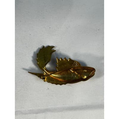 Vintage Koi FIsh Brooch Gold Tone Carp Ornate Toledo Damascene Style 2" Pin - Thumbnail 18