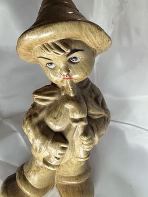 MCM Figural Vintage Boy Pipes Like Wood Figurine Ceramic Hong Kong Musician Folk - Thumbnail 7