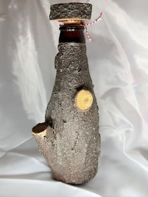 Wood Tree Bark Liquor Decanter Bottle Cork Stopper Man Face Vintage Folk Art - Thumbnail 3