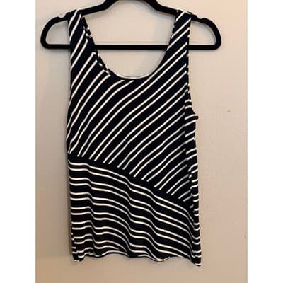 Black White Striped Silky Tank Top Sleeveless Flowy Women’s Size M - Thumbnail 2