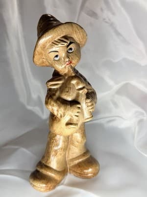 MCM Figural Vintage Boy Pipes Like Wood Figurine Ceramic Hong Kong Musician Folk - Thumbnail 6