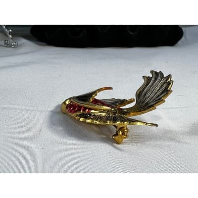 Vintage Koi FIsh Brooch Gold Tone Carp Ornate Toledo Damascene Style 2" Pin - Thumbnail 10