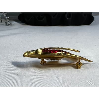 Vintage Koi FIsh Brooch Gold Tone Carp Ornate Toledo Damascene Style 2" Pin - Thumbnail 15