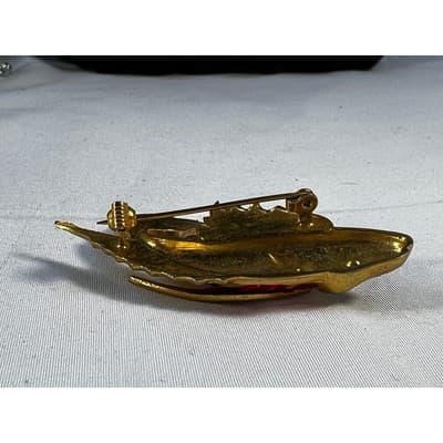 Vintage Koi FIsh Brooch Gold Tone Carp Ornate Toledo Damascene Style 2" Pin - Thumbnail 20