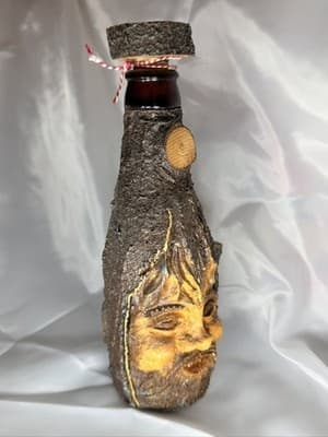 Wood Tree Bark Liquor Decanter Bottle Cork Stopper Man Face Vintage Folk Art - Thumbnail 7