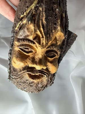 Wood Tree Bark Liquor Decanter Bottle Cork Stopper Man Face Vintage Folk Art - Thumbnail 8