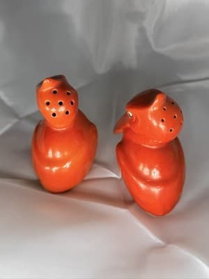 Rare Orange Red Pelican Bird Salt Pepper Shakers w/ Corks Japan Vintage Toucan - Thumbnail 6