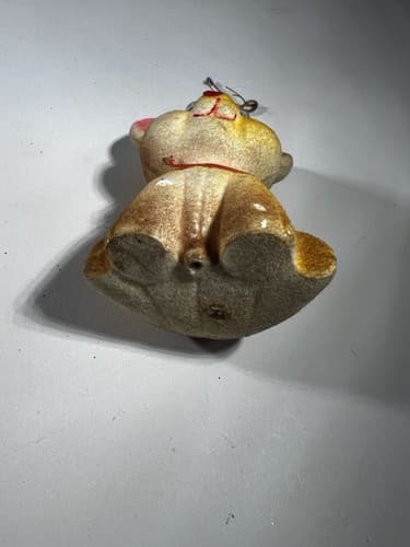 Blow Mold Christmas Ornament Bear Mouse Big Ear Googly Eye Flocked VTG RARE - Thumbnail 3