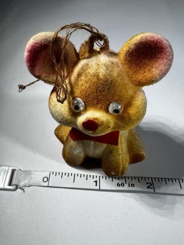 Blow Mold Christmas Ornament Bear Mouse Big Ear Googly Eye Flocked VTG RARE - Thumbnail 9