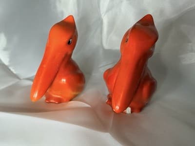 Rare Orange Red Pelican Bird Salt Pepper Shakers w/ Corks Japan Vintage Toucan - Thumbnail 9