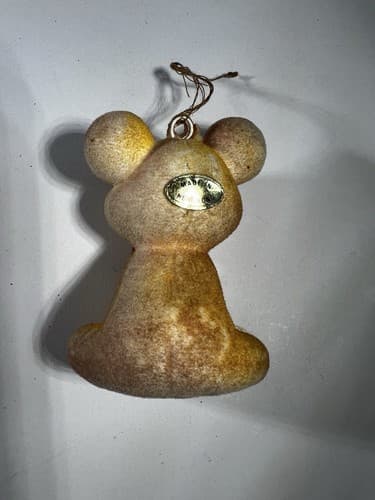 Blow Mold Christmas Ornament Bear Mouse Big Ear Googly Eye Flocked VTG RARE - Thumbnail 4