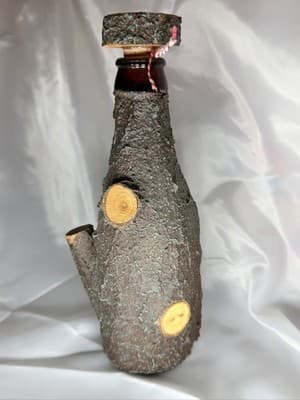 Wood Tree Bark Liquor Decanter Bottle Cork Stopper Man Face Vintage Folk Art - Thumbnail 4