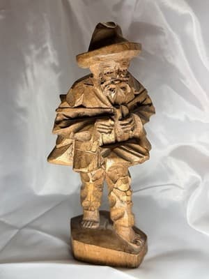 VTG Hand Carved Wooden Traveler Barefoot Old Man Statue Folk Art Decor Country