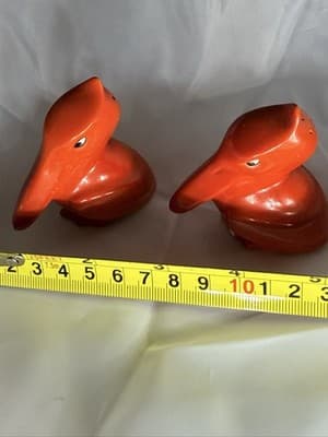 Rare Orange Red Pelican Bird Salt Pepper Shakers w/ Corks Japan Vintage Toucan - Thumbnail 10