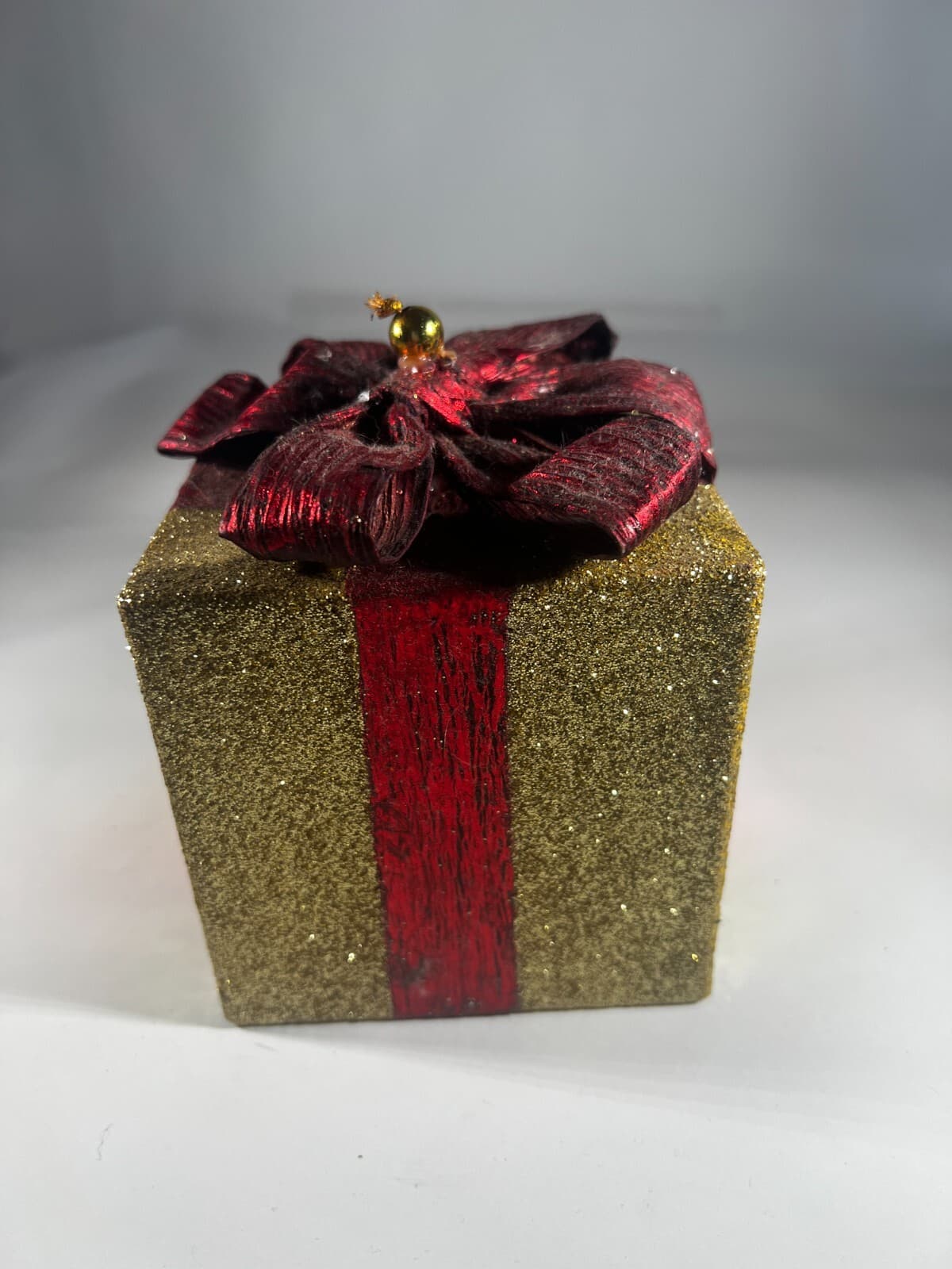 Handmade Vintage Christmas Gift Present Gold Red Decor Holiday Glitter Bow - Thumbnail 8