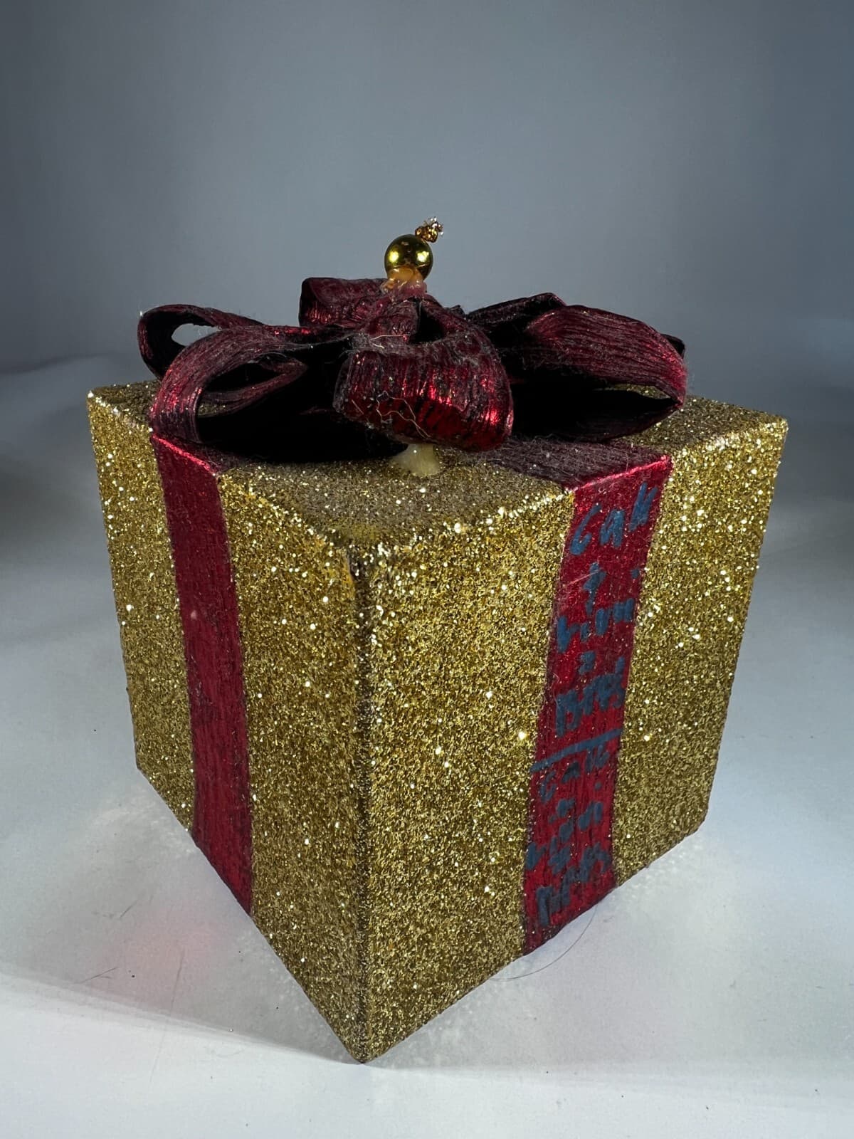 Handmade Vintage Christmas Gift Present Gold Red Decor Holiday Glitter Bow - Thumbnail 4