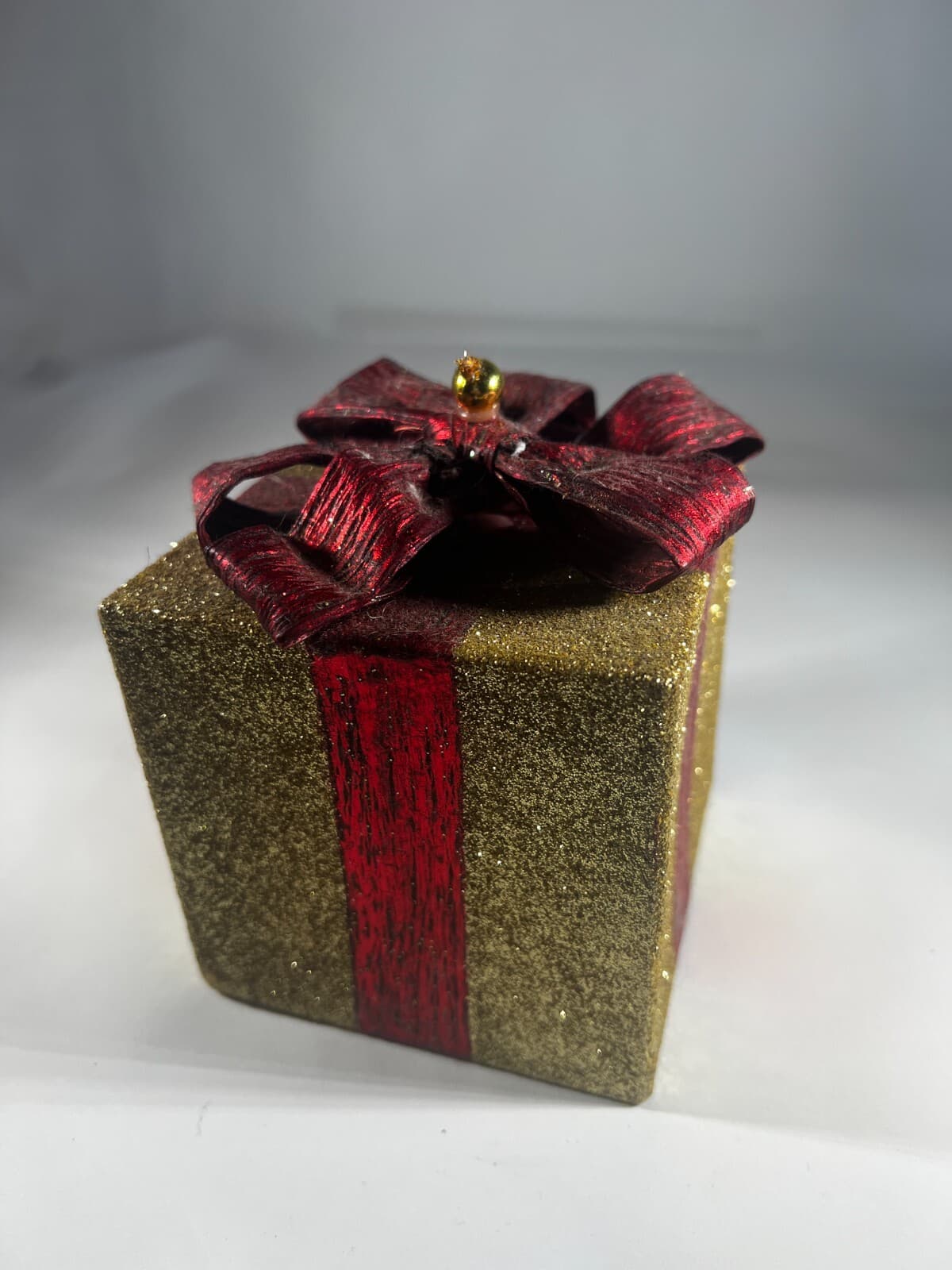 Handmade Vintage Christmas Gift Present Gold Red Decor Holiday Glitter Bow - Thumbnail 7