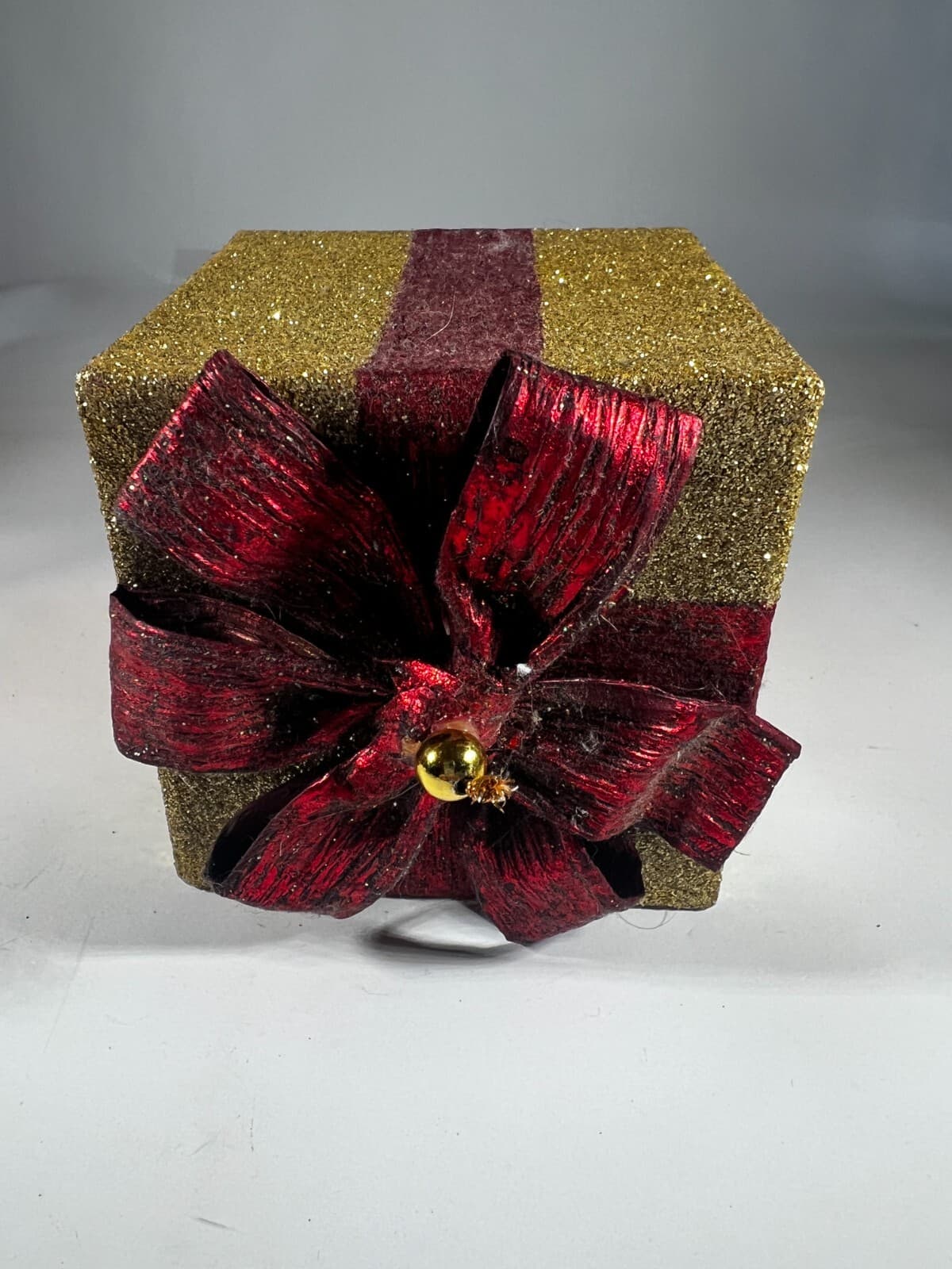 Handmade Vintage Christmas Gift Present Gold Red Decor Holiday Glitter Bow - Thumbnail 10