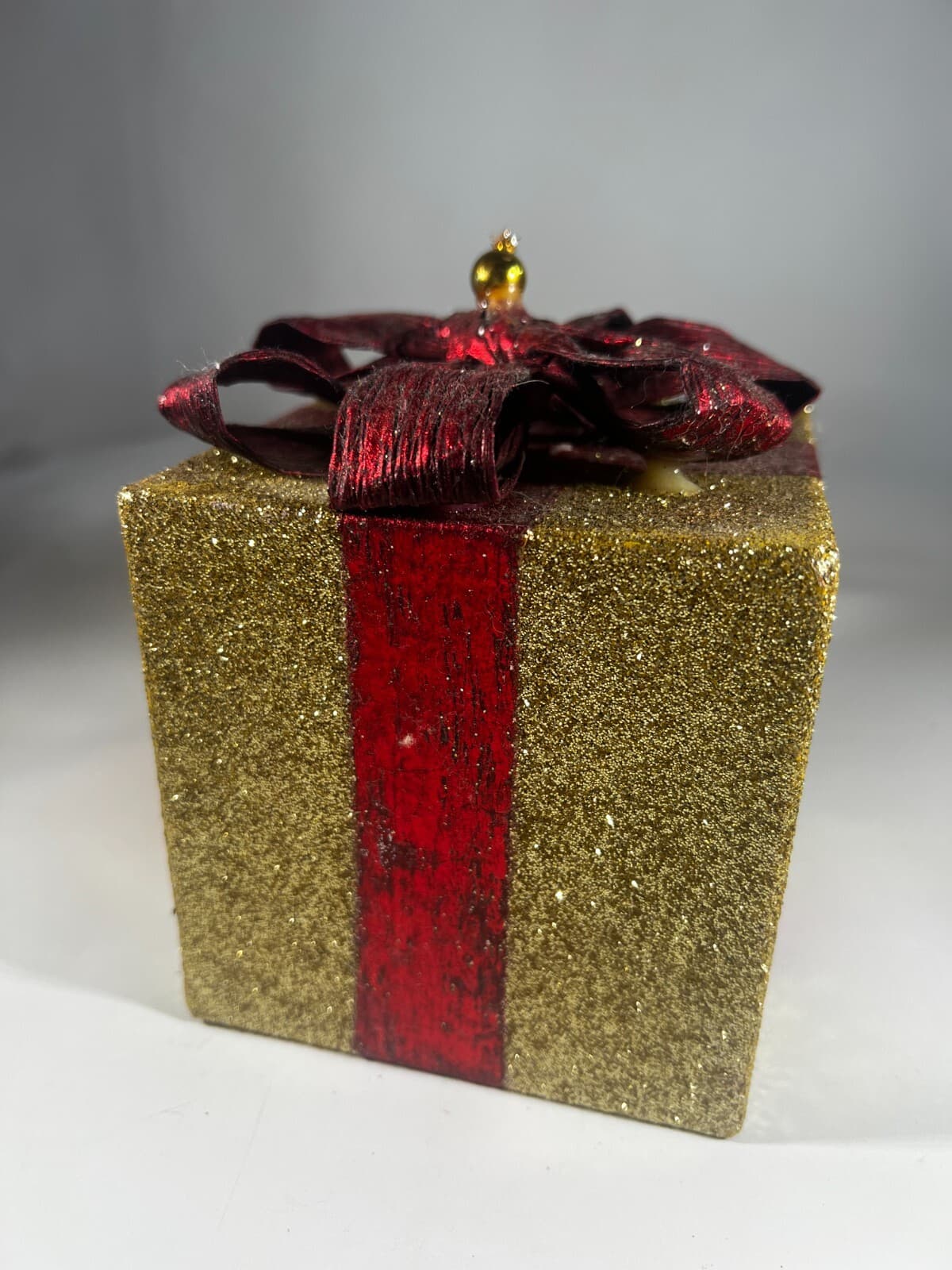 Handmade Vintage Christmas Gift Present Gold Red Decor Holiday Glitter Bow - Thumbnail 3